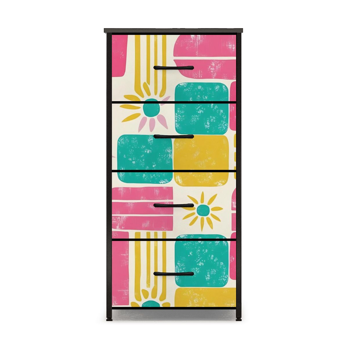 Mid Century Modern Palm Springs Modernism Teal Pink Yellow 4-Drawer Dresser - Mid Century Modern Gal