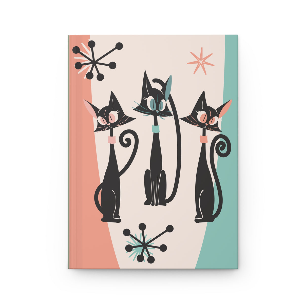 Atomic Cat Mid Century Modern Office Notebook, Starburst Kitschy Hardcover Journal - Mid Century Modern Gal