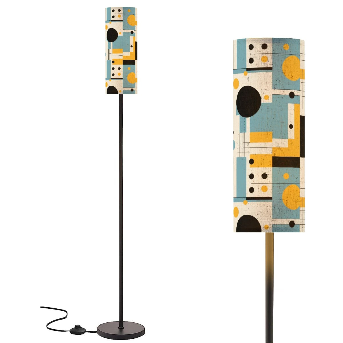 Mid Century Modern Bauhaus Blue, Yellow Black Geometric Designed Slim Tower Floor Lamp Modern Standing Lamp - Mid Century Modern Gal