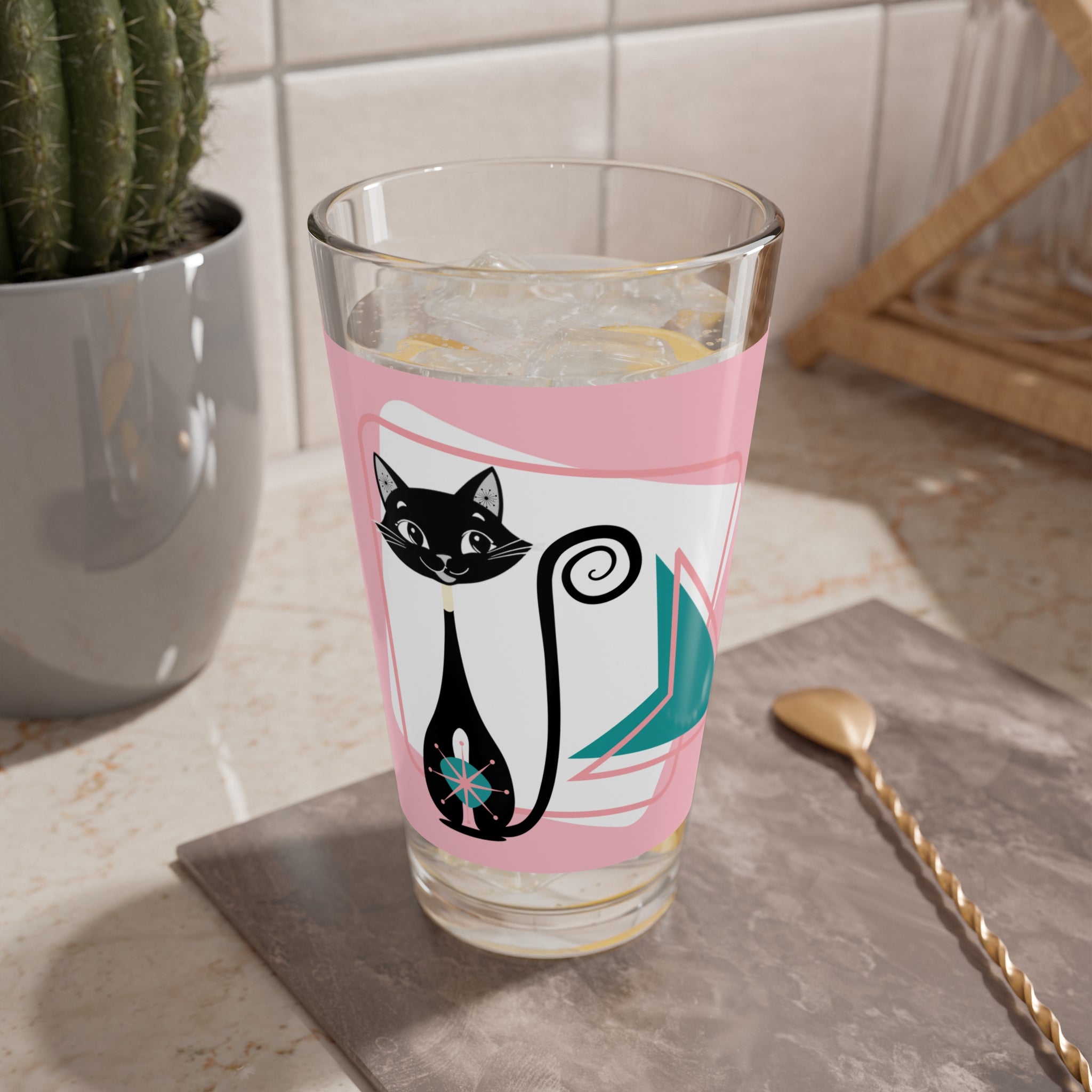 Mid Century Modern Barware Atomic Kitschy Black Cat Retro Whimsical MCM Drinkware - Mid Century Modern Gal