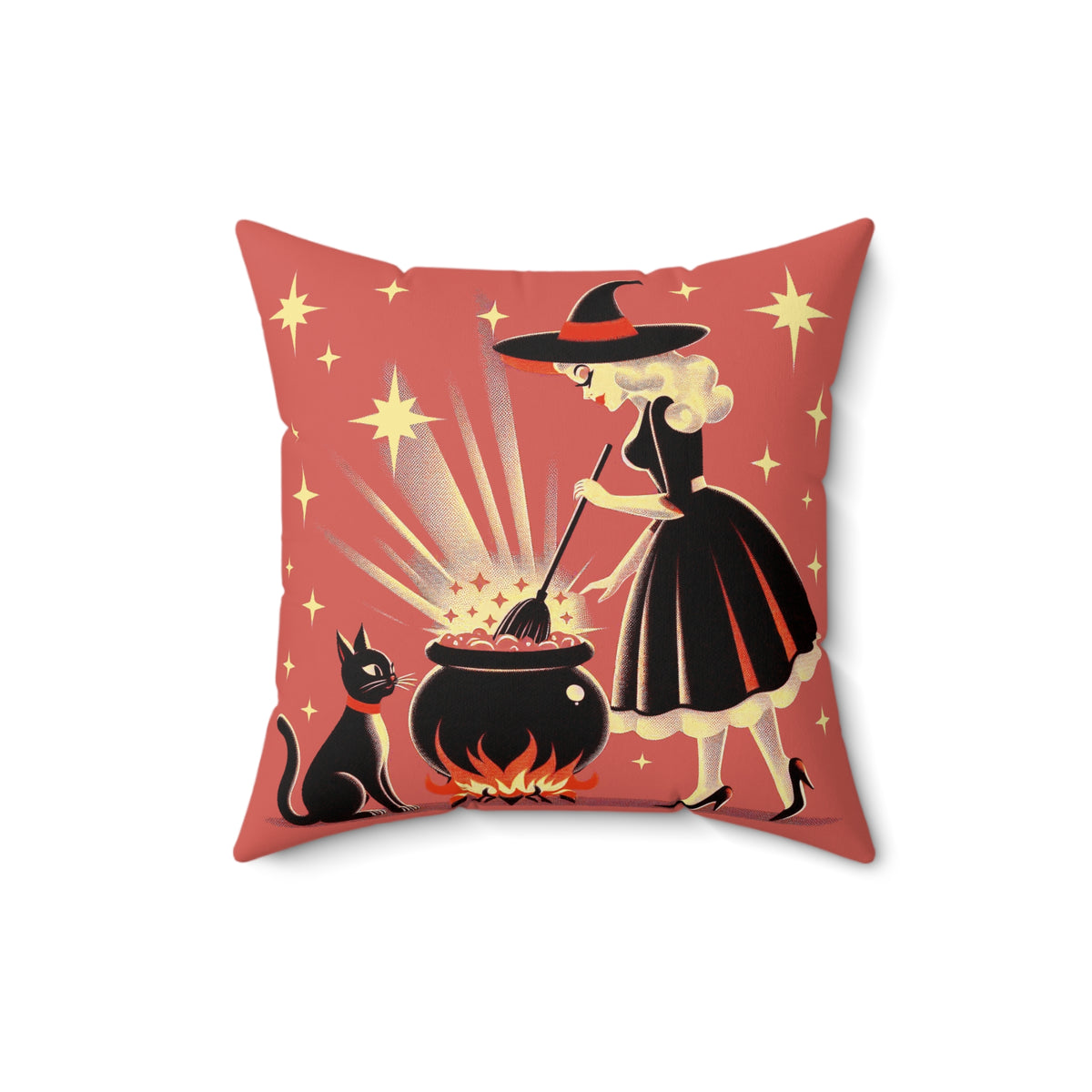 Witch's Brew Mid Century Modern Halloween Gothic Coral Pillow Cover and Insert - Mid Century Modern Gal