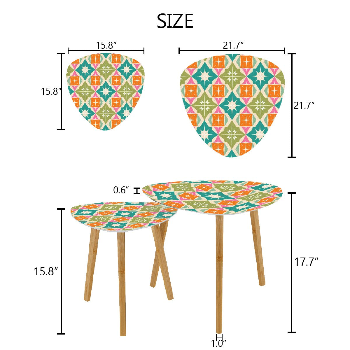 Mid Century Modern Atomic Diamond Starbursts, Orange, Green Teal Retro Mod Nesting Tables - Mid Century Modern Gal