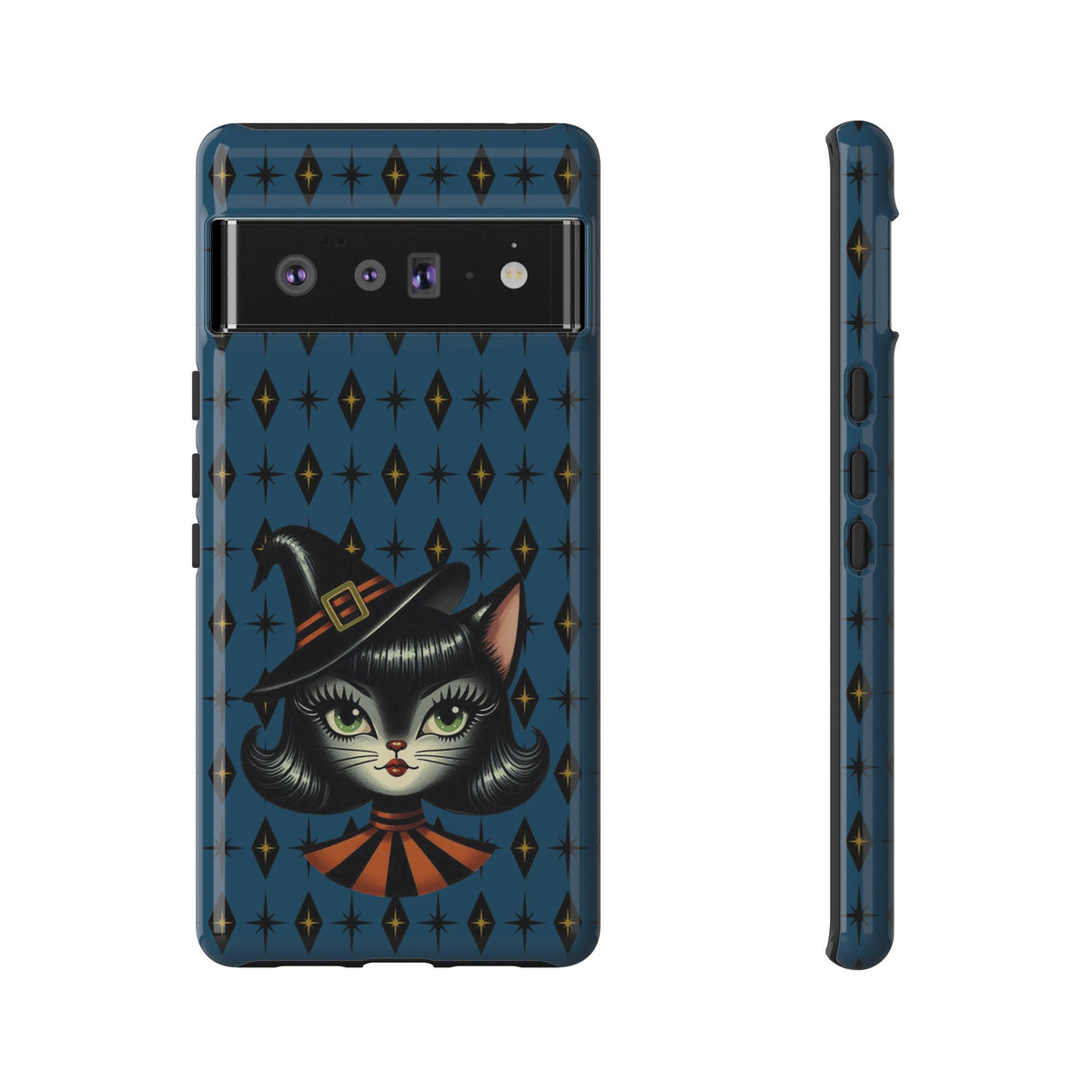 Vintage Halloween Black Cat Sexy Sexton Mid Century Modern Blue Tough Phone Case