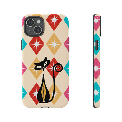 Mid Century Modern Atomic Cat, Atomic 50s Diamonds Retro Phone Tough Cases
