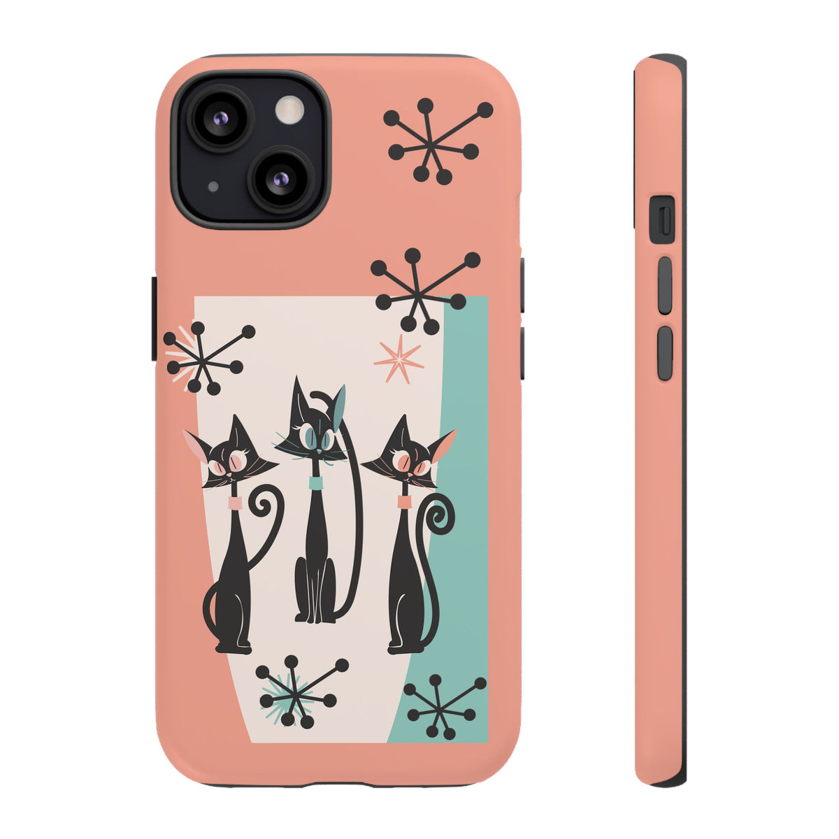 Atomic Cat Mid Mod Coral Aqua Blue Starburst Kitschy Fun Chic Samsung, Smart Phones Tough Cases