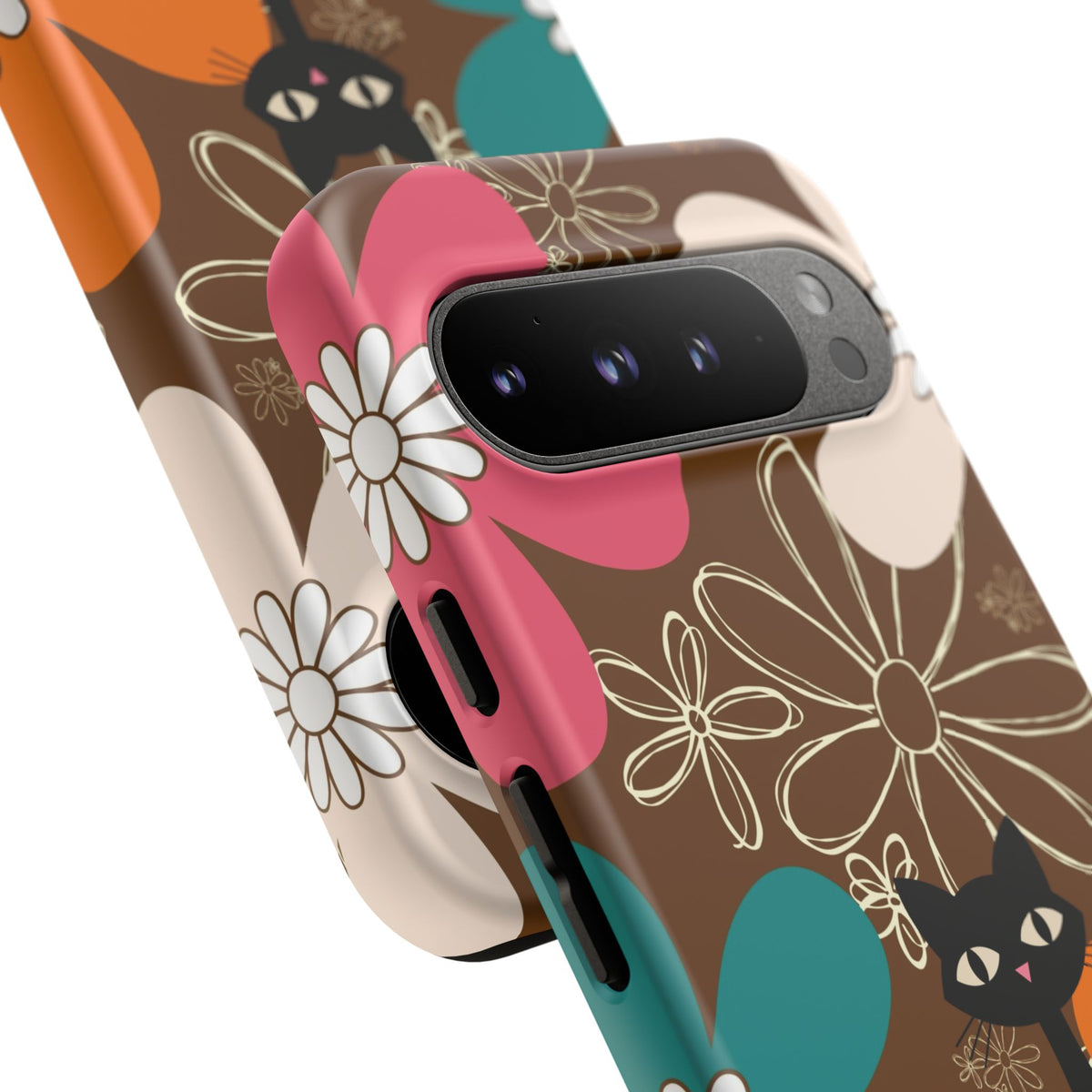 Atomic Cat Retro 70s Vibe Flower Power Tough Cases: Cute Floral and Cat Phone Case for Cat Lovers