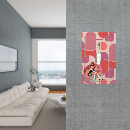 Mid Mod 60s Retro Gal Martini Sipping, Pink Geometric Designed Modern Switch Cover - Mid Century Modern Gal