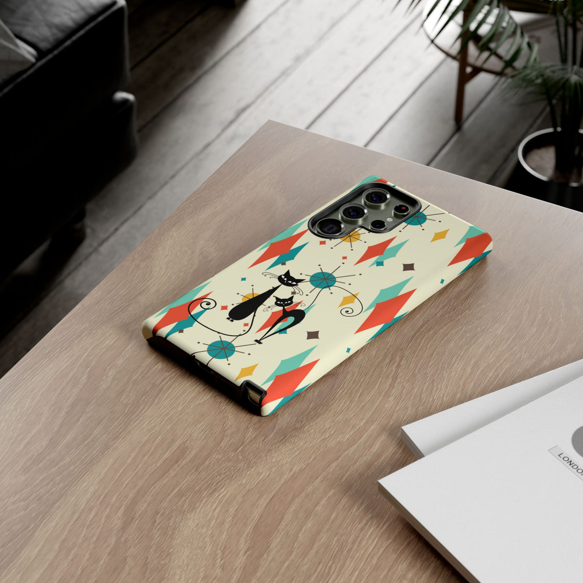 Atomic Kitty Cat, Mid Mod Franciscan Pattern, Kitsch Tough Phone Cases