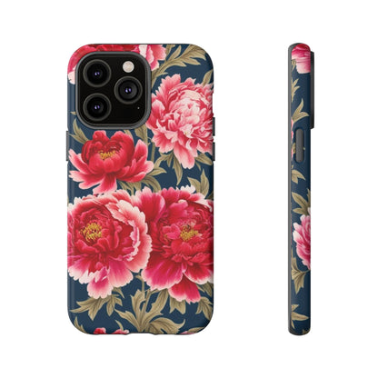 Chinoiserie Royal Blue Pink, Red Roses And Peony Floral Tough Phone Case