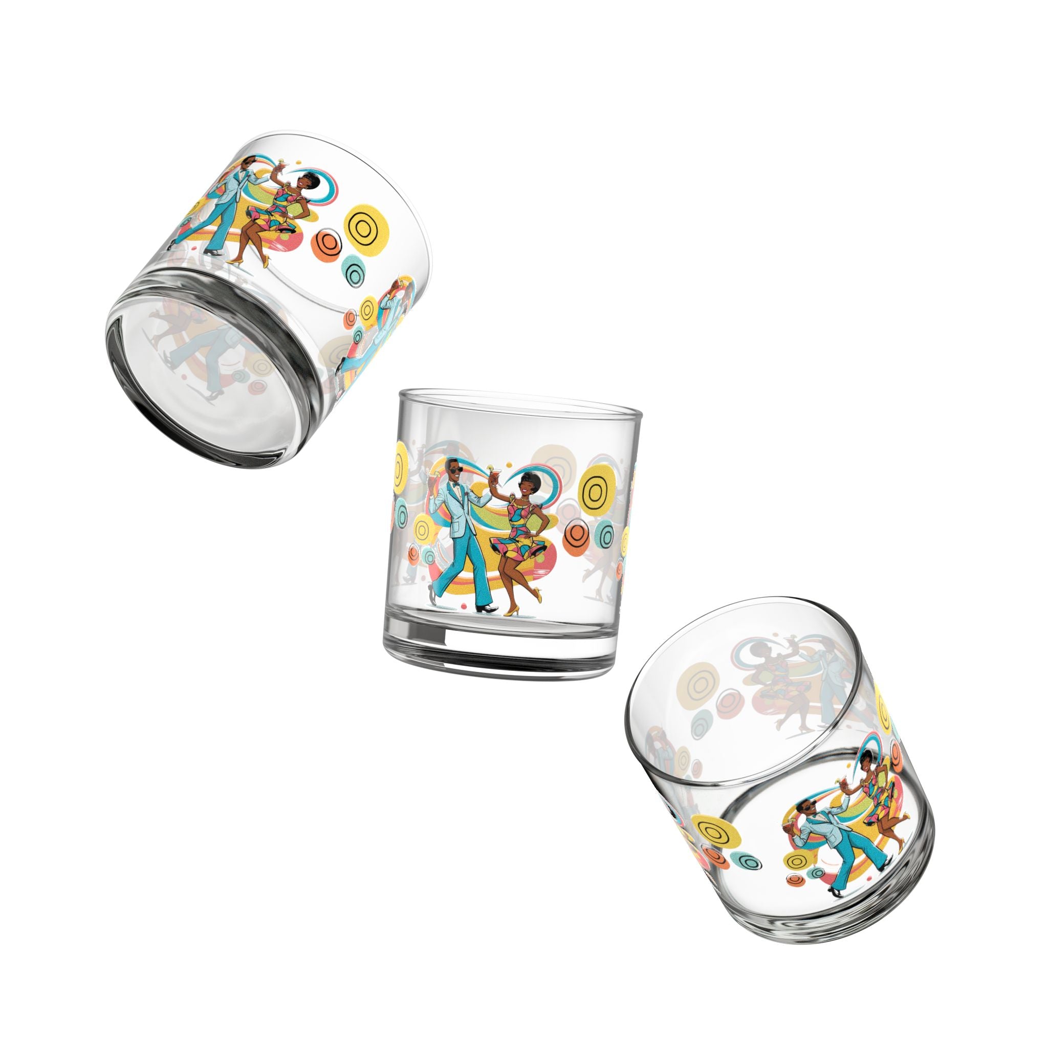 Mid Mod Retro Black Couple Dance Party Mid Century Modern Barware Bourbon Whiskey Cocktail Glass - Mid Century Modern Gal