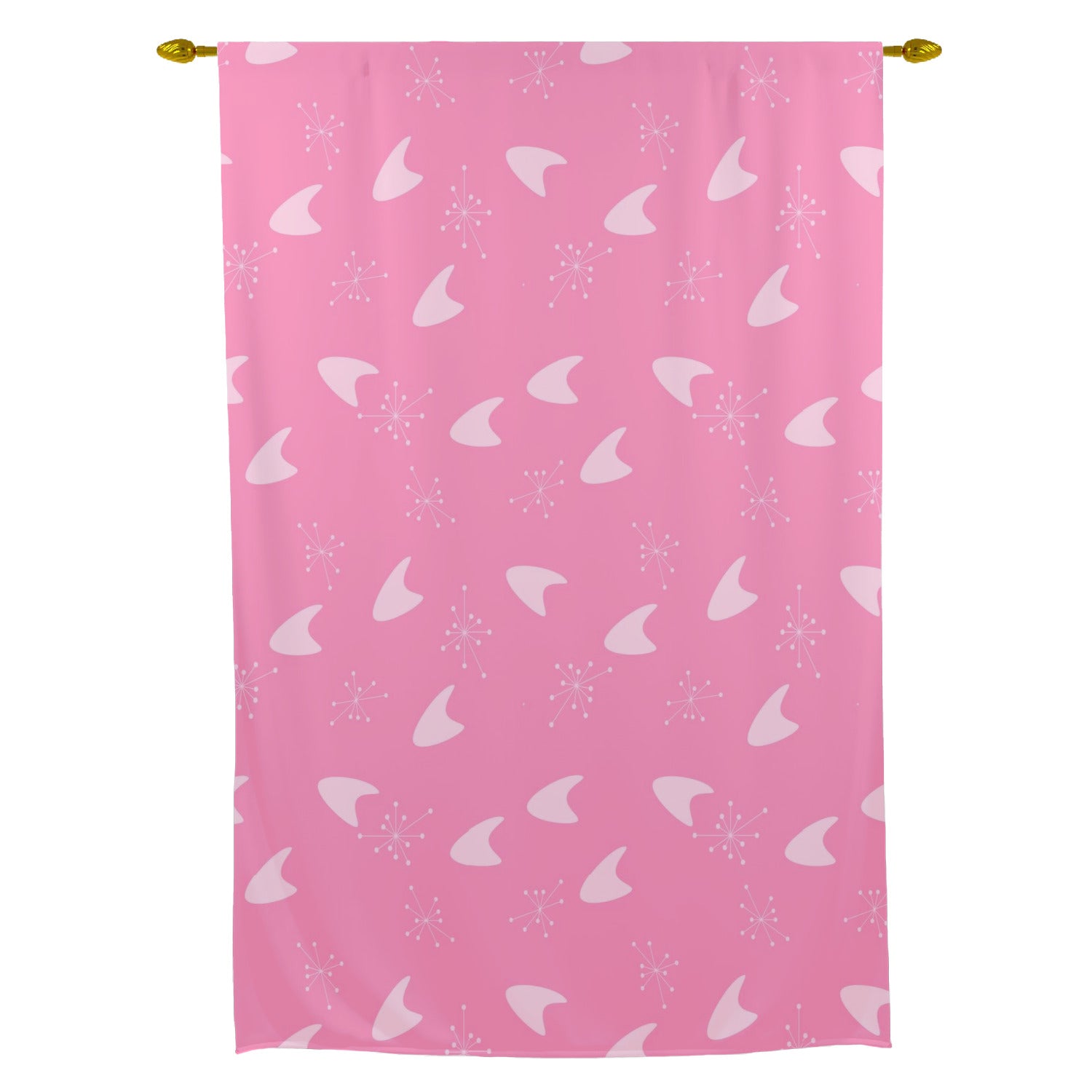 Atomic Pink Boomerang Retro Mod Tie Up Curtain - Mid Century Modern Gal