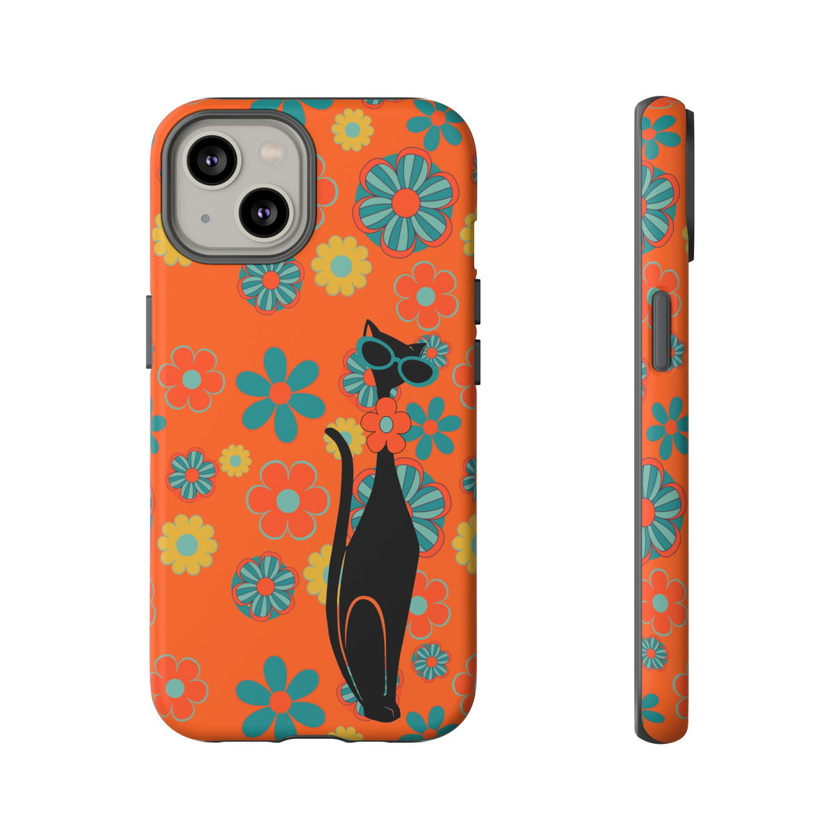 Flower Power, Retro Groovy Atomic Cat, Hipster Style Orange Samsung Galaxy and Google Pixel Tough Cases