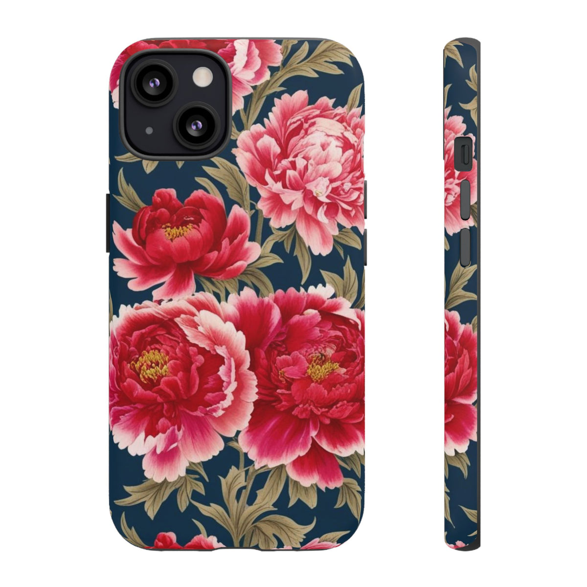 Chinoiserie Royal Blue Pink, Red Roses And Peony Floral Tough Phone Case