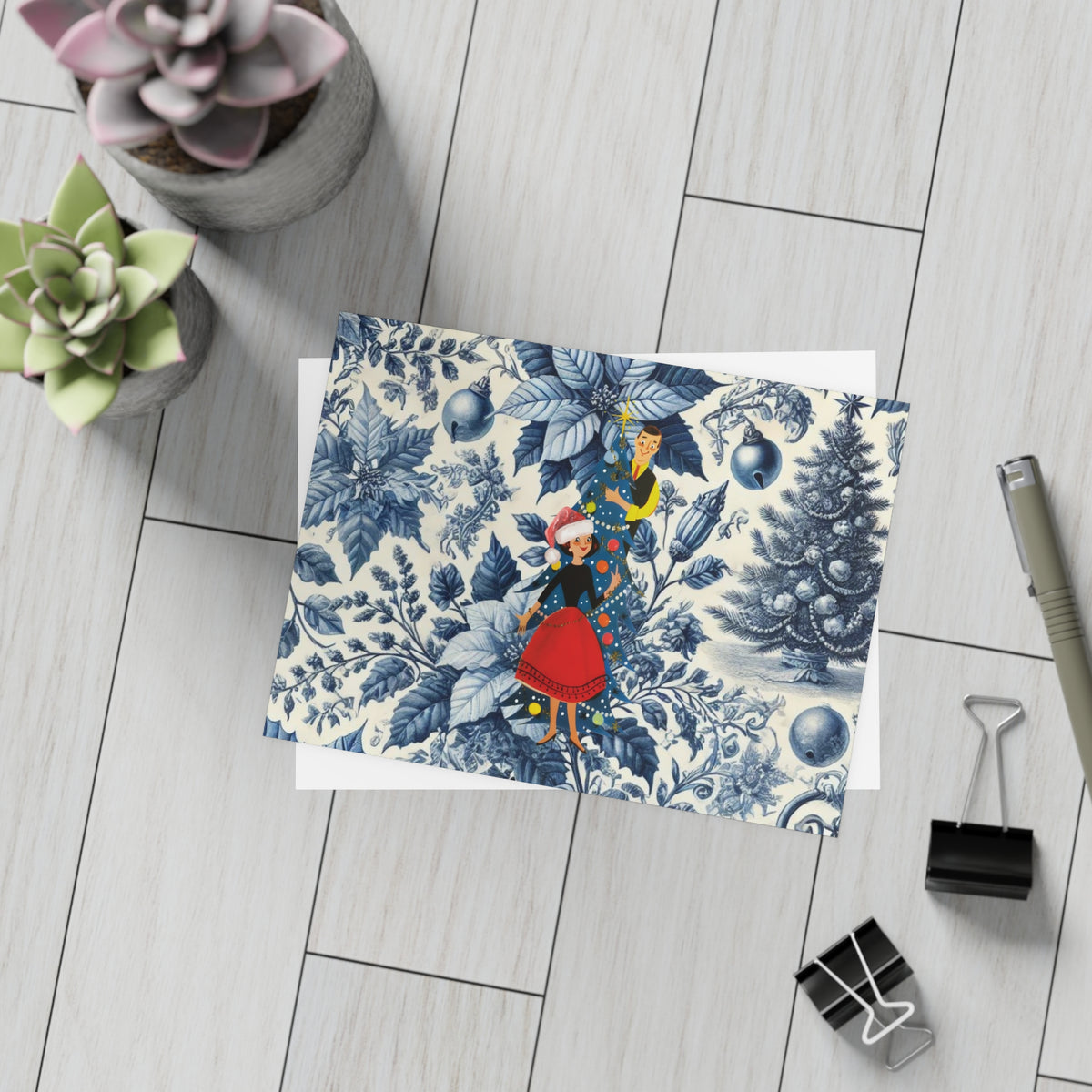 Holiday Blue Toile, Kitschy 50s Holiday Greeting Postcard Bundles - Mid Century Modern Gal