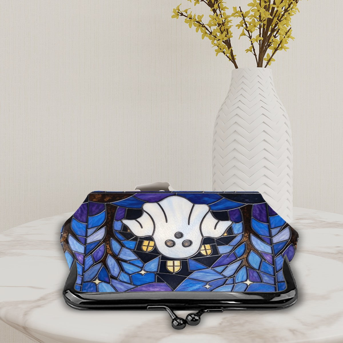 Halloween Stained Glass Style Ghost Haunted House Coin Purse