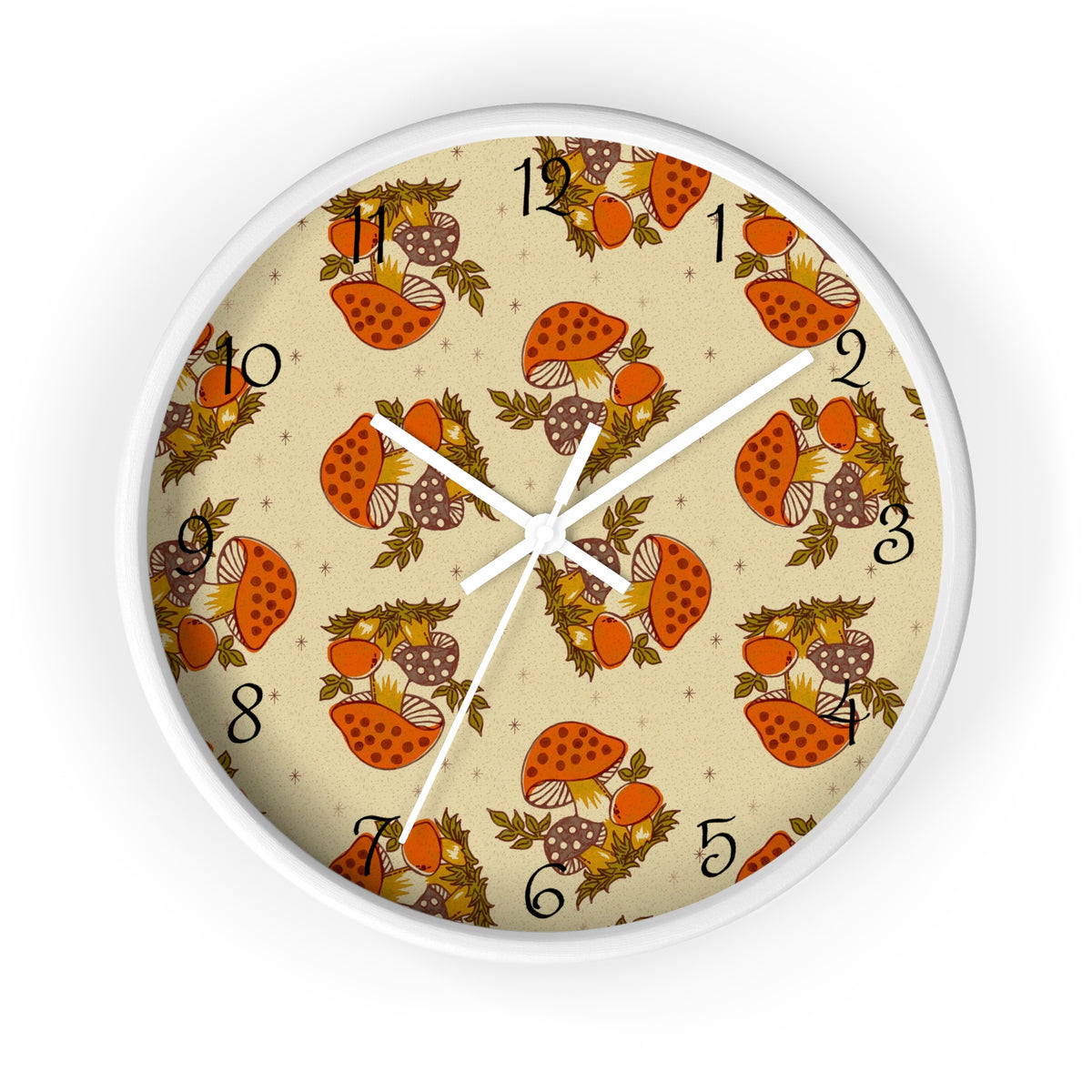 Merry Mushroom 70's Vintage Inspired Retro Orange, Brown, Groovy Mod Wall Clock - Mid Century Modern Gal