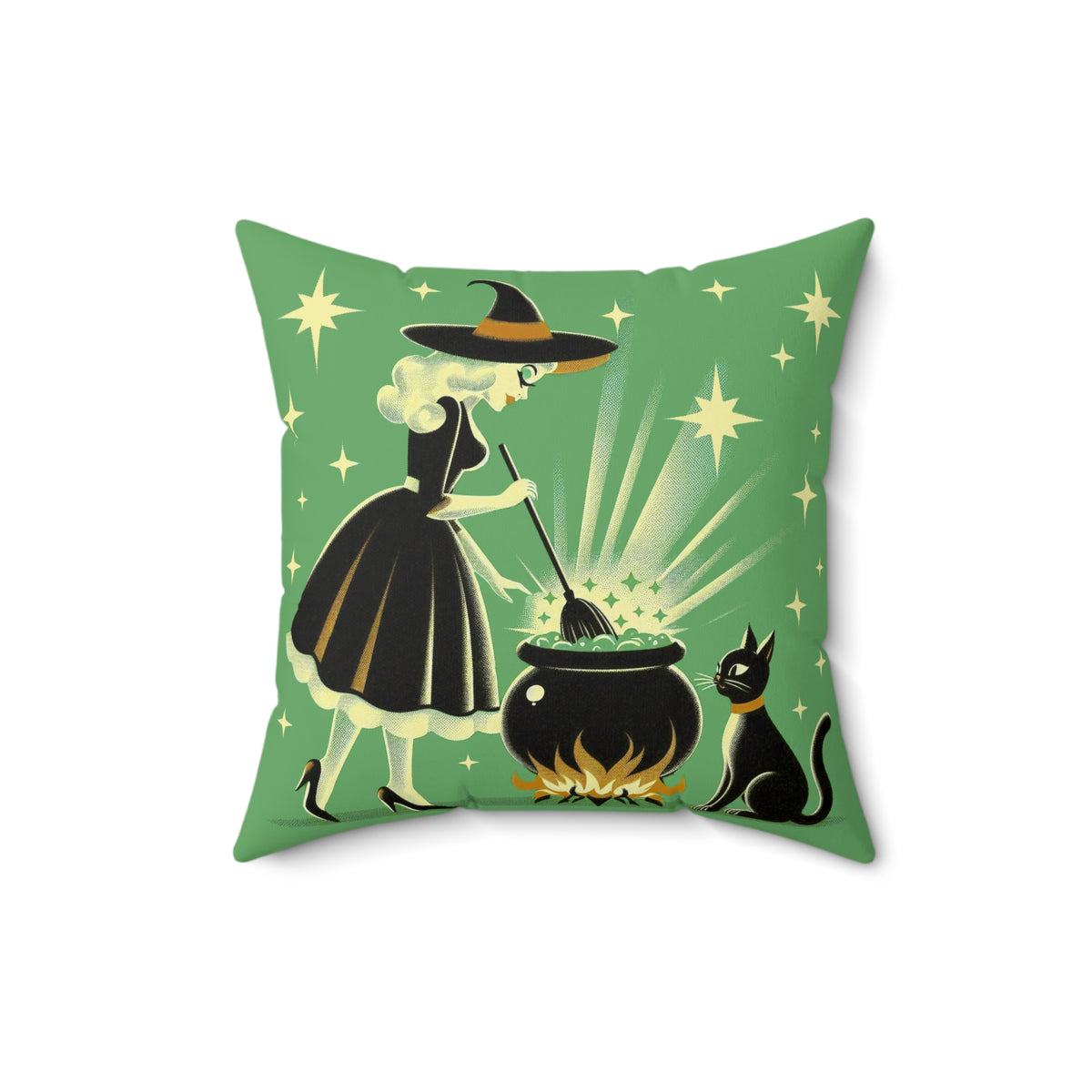 Witch's Brew Mid Century Modern Halloween Gothic Green Pillow Cover and Insert - Mid Century Modern Gal