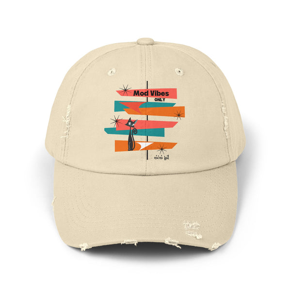Atomic Cat Palm Spring California Retro Mod Atomic Cat, Unisex Distressed Cap