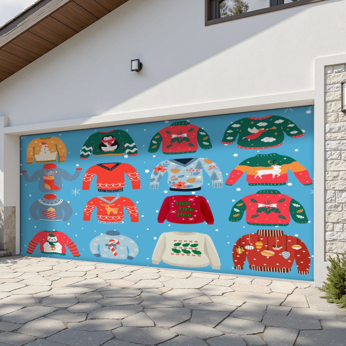 Ugly Christmas Sweater Garage Door Banner Backdrop - Mid Century Modern Gal