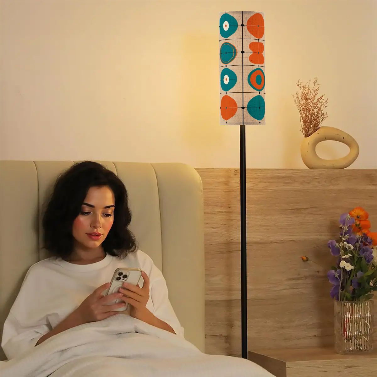 Mid Century Modern Minimalist Teal, Orange Geometric Retro Floor Lamp - Mid Century Modern Gal