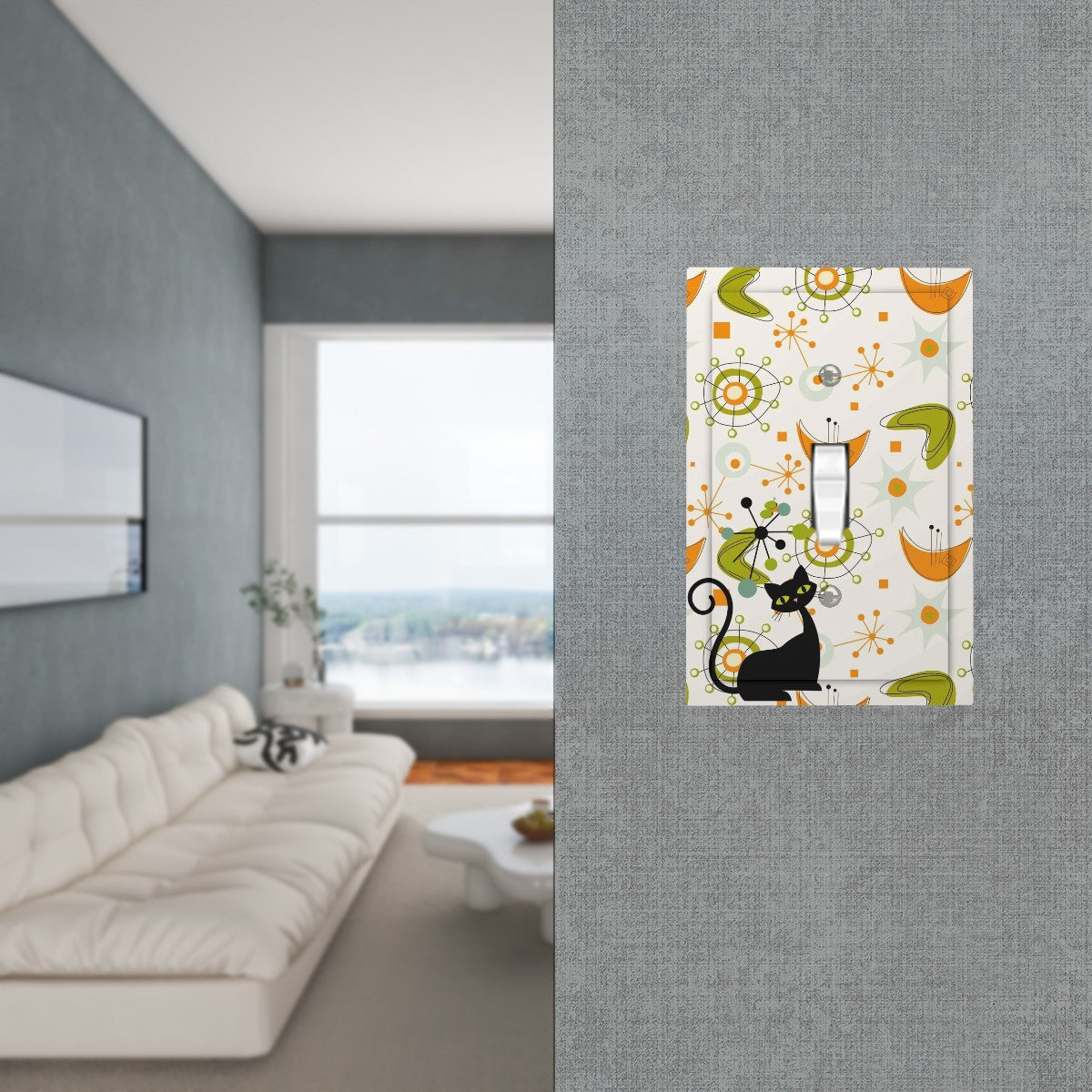 Mid Century Modern Atomic Cat Boomerang And Starburst Green, Orange Modern Switch Cover - Mid Century Modern Gal