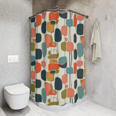 Mid Century Modern Shower Curtain, Abstracts, Geometric, MCM Teal, Orange, Aqua, Navy Blue Colorful Design Shower Curtain - Mid Century Modern Gal