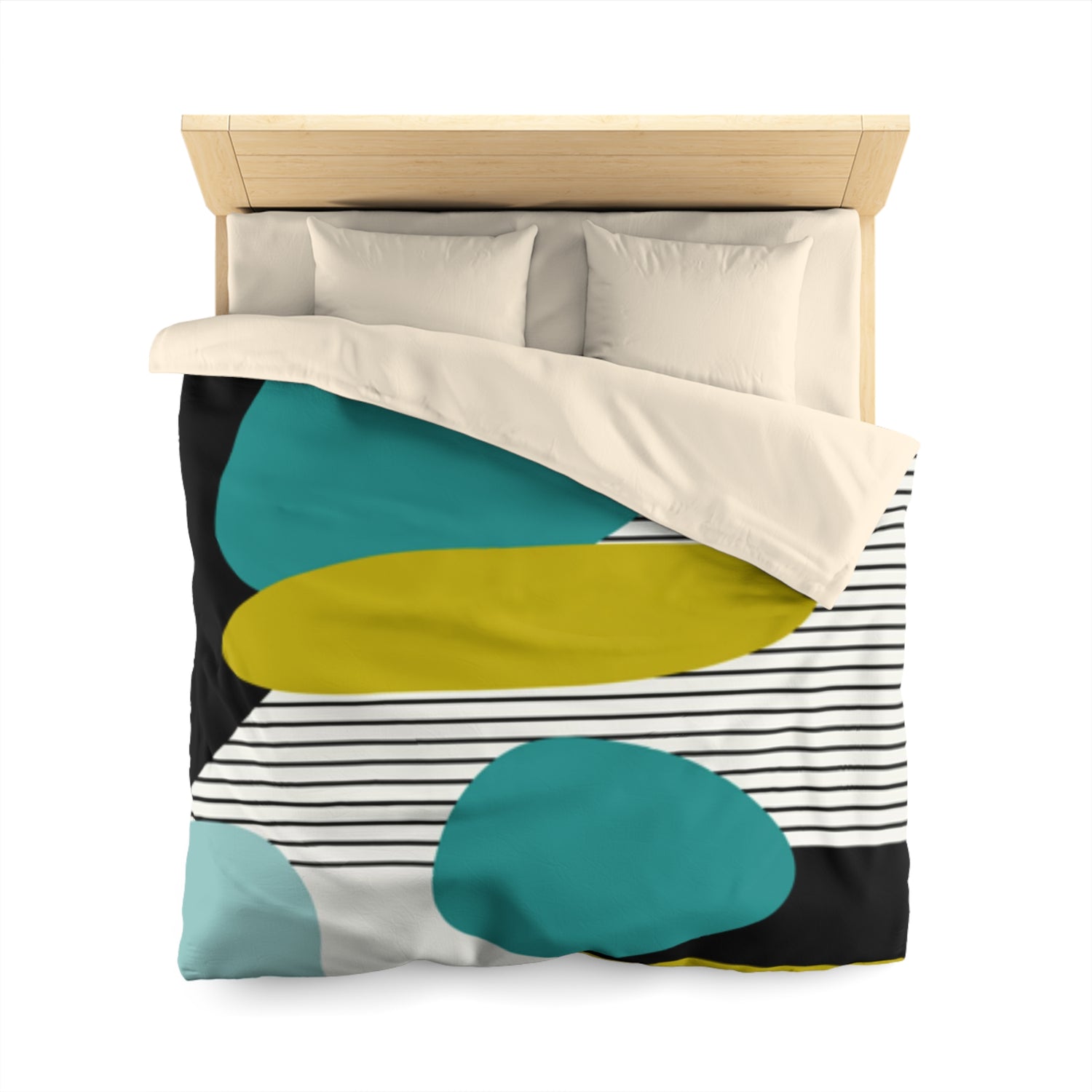 Mid Century Modern Retro MCM Design Abstract Turquoise, Green, Black, Light Blue Microfiber Duvet Cover - Mid Century Modern Gal