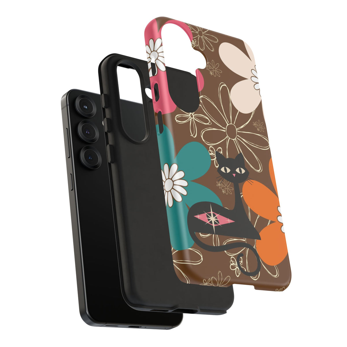 Atomic Cat Retro 70s Vibe Flower Power Tough Cases: Cute Floral and Cat Phone Case for Cat Lovers