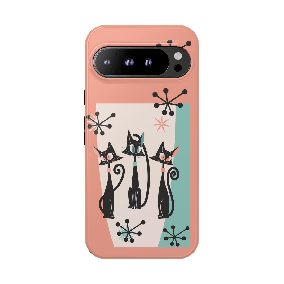 Atomic Cat Mid Mod Coral Aqua Blue Starburst Kitschy Fun Chic Samsung, Smart Phones Tough Cases