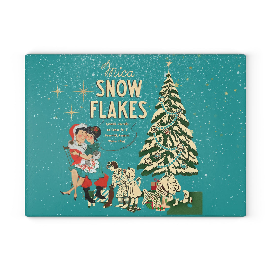 Mid Century Modern Christmas Kitsch,  50s Inspired Mica Snow Cheesboard Glass Cutting Board - Mid Century Modern Gal