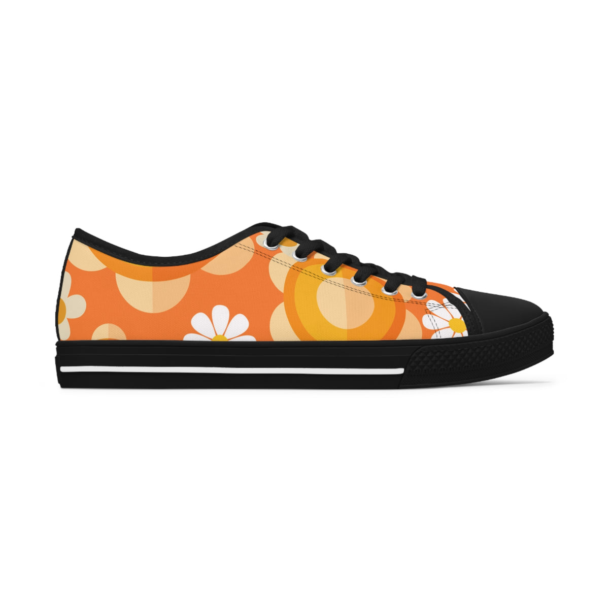 Retro 70s Floral Women's Low Top Sneakers - Trendy Orange Design - Mid Century Modern Gal