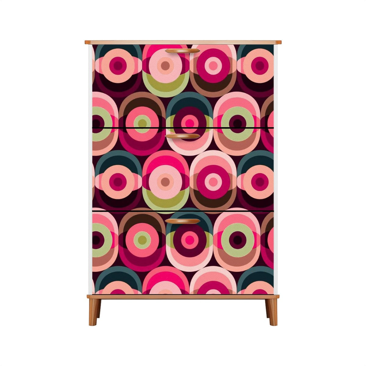 Mid Century Modern Groovy Mod Orbs, Pink, Green Blue Retro Shoe Storage Cabinet - Mid Century Modern Gal