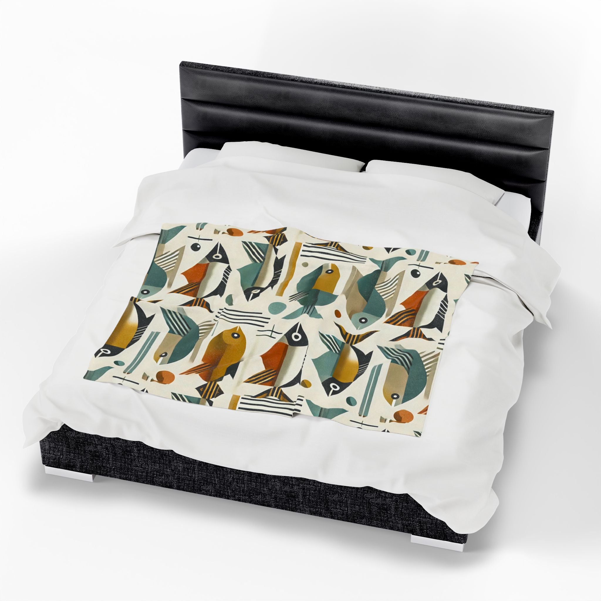 Mid Century Modern Bauhaus Colorful Fish Pattern Plush Blanket for Cozy Living Spaces - Mid Century Modern Gal
