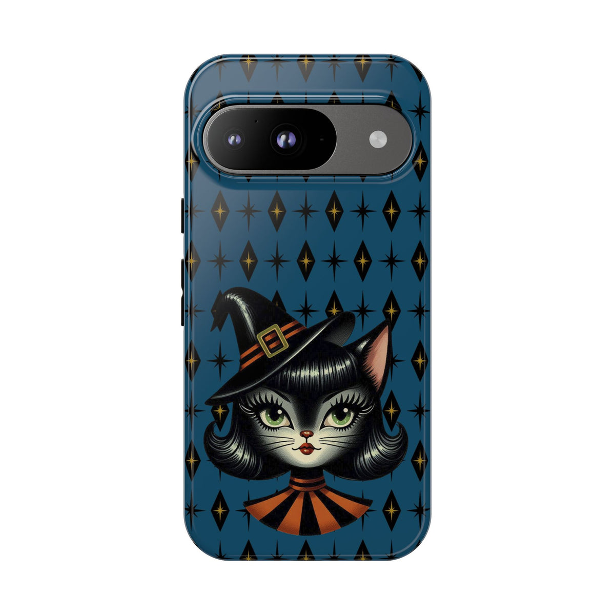 Vintage Halloween Black Cat Sexy Sexton Mid Century Modern Blue Tough Phone Case