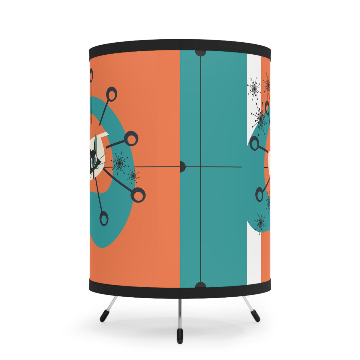 Mid Century Modern Atomic Cat Space Kittie Orange, Teal Tripod Lamp - Mid Century Modern Gal