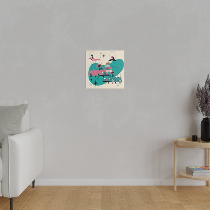Atomic Cat, Space Kitties, Kitschy Mid Century Modern, Quirky Fun MCM Wall Art For Atomic Age Lovers