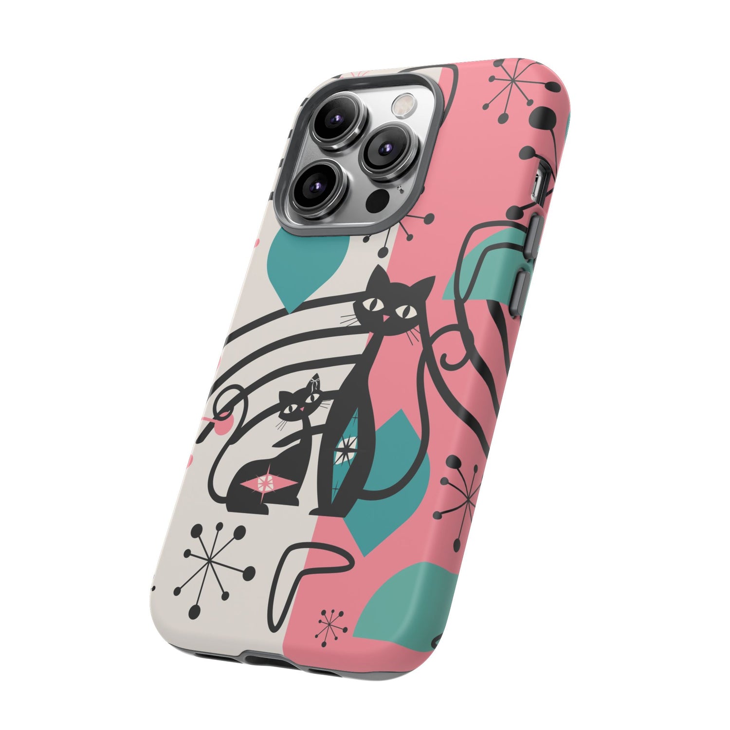 Mid Mod Atomic Cat Boomerang Starburst, Pink, Black Kitschy Stylish Cat Phone Case: Modern Design for Cat Lovers