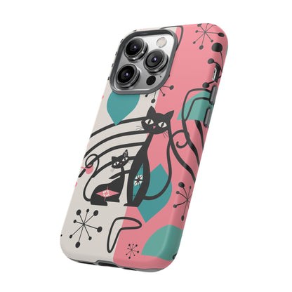 Mid Mod Atomic Cat Boomerang Starburst, Pink, Black Kitschy Stylish Cat Phone Case: Modern Design for Cat Lovers