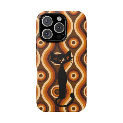 Retro Phone Case, Groovy Brown, Atomic Kitsch Cat Tough Smart Phone Cases