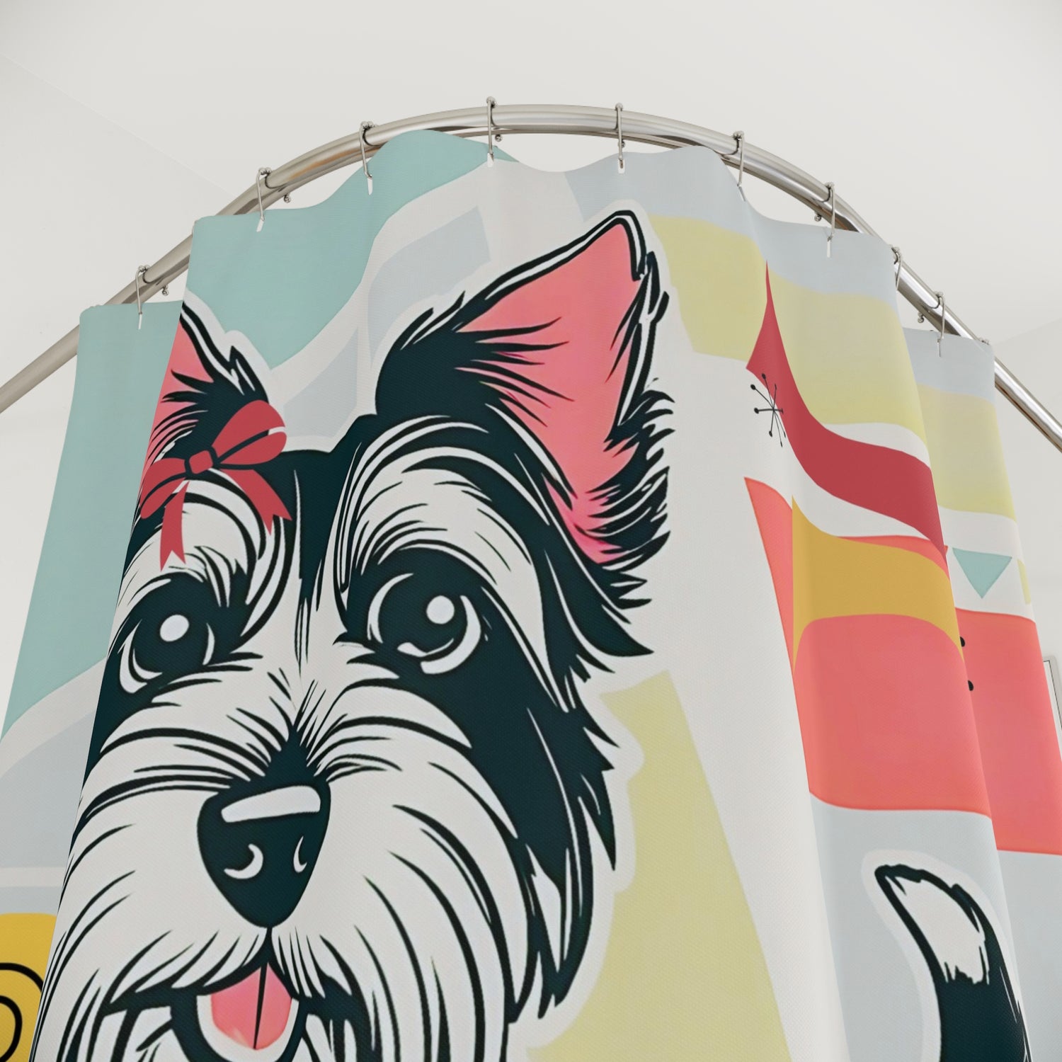 Scotty Dog Terrier Playful Dog  Mid Century Modern Retro Shower Curtain - Mid Century Modern Gal