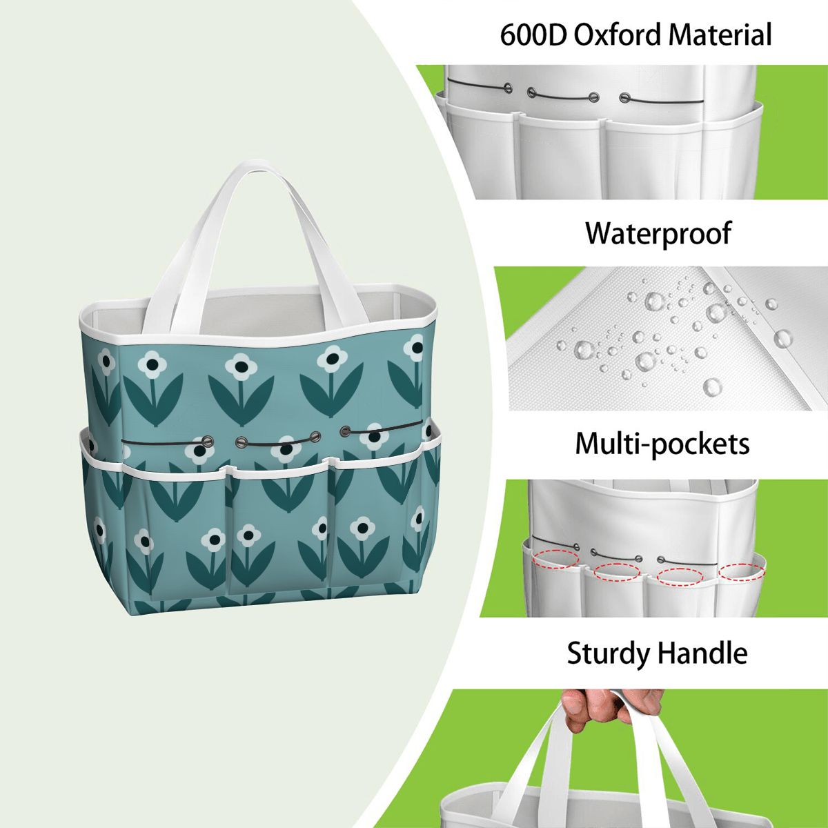 Scandinavian Teal Floral Mid Century Modern Garden Tool Bag - Mid Century Modern Gal