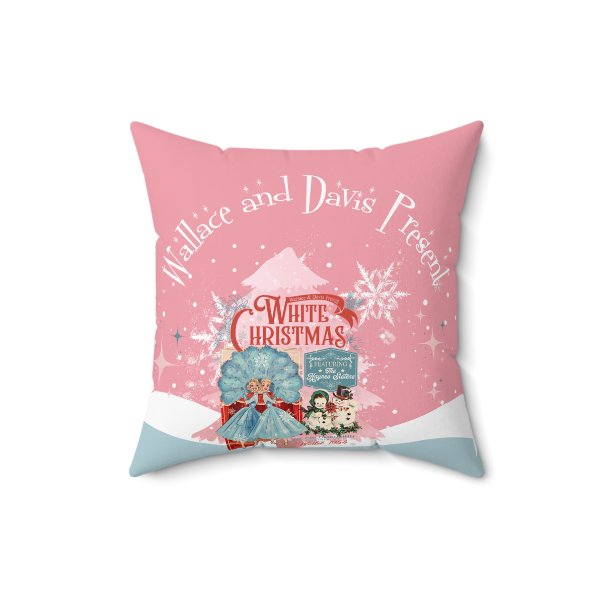 Sisters Sisters, Festive Christmas Square Pillow - 'Wallace and Davis's Present' Design - Mid Century Modern Gal