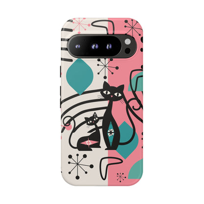 Mid Mod Atomic Cat Boomerang Starburst, Pink, Black Kitschy Stylish Cat Phone Case: Modern Design for Cat Lovers
