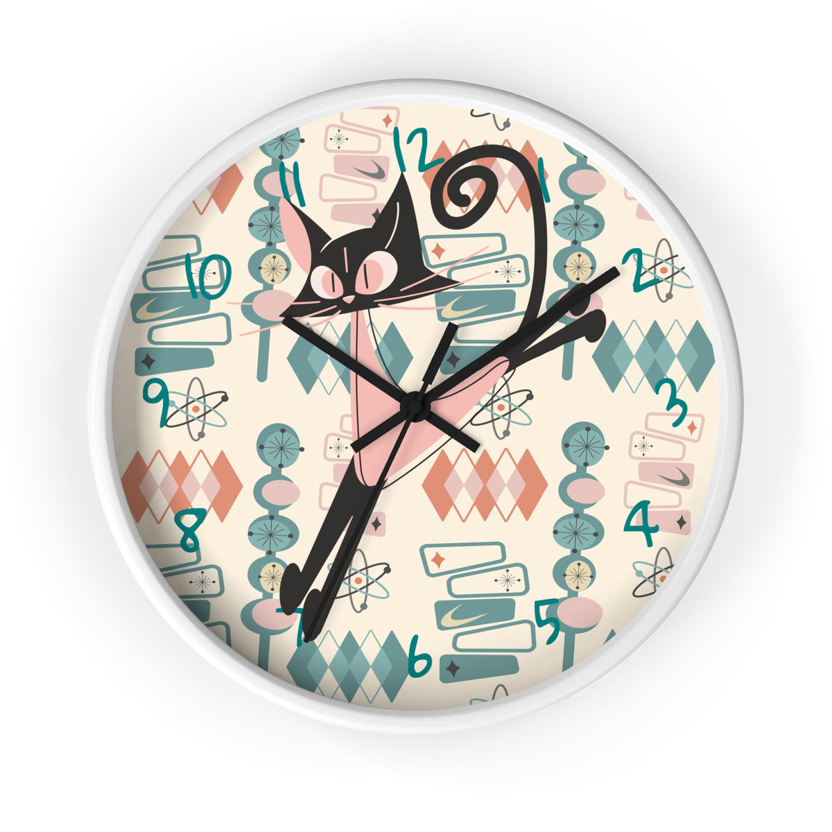 Atomic Cat Wall Clock, Mid Century Modern Kitschy Kitchen, Bedroom Livingroom Clocks - Mid Century Modern Gal