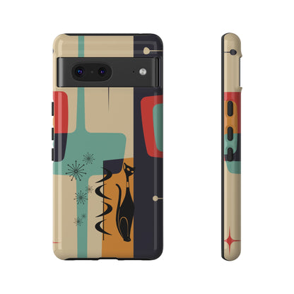 Mid Century Modern, Geometric, Atomic Cat Groovy Smart Phones Tough Phone Cases