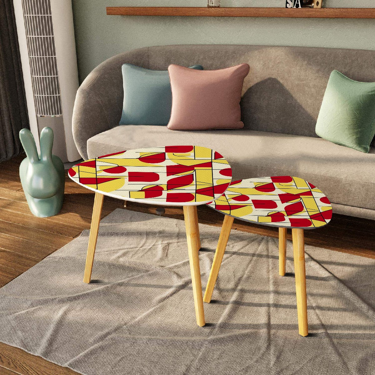 Bauhaus Designed Mid Century Modern Red, Yellow Black Geometric Abstract Designed Nesting Tables - Mid Century Modern Gal