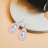 Atomic Cocktail Vegan Leather Teardrop Earring, Pink Aqua Boomerang - Mid Century Modern Gal