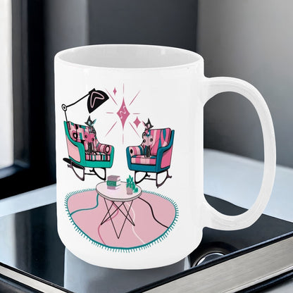 Atomic Reading Cats, Kitschy Mid Century Modern Large Colorful Mug (15oz) - Mid Century Modern Gal