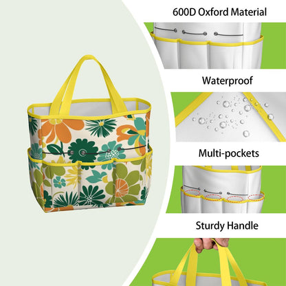 70s Flower Power Retro Groovy Mod Orange Yellow Teal Green Garden Tool Bag