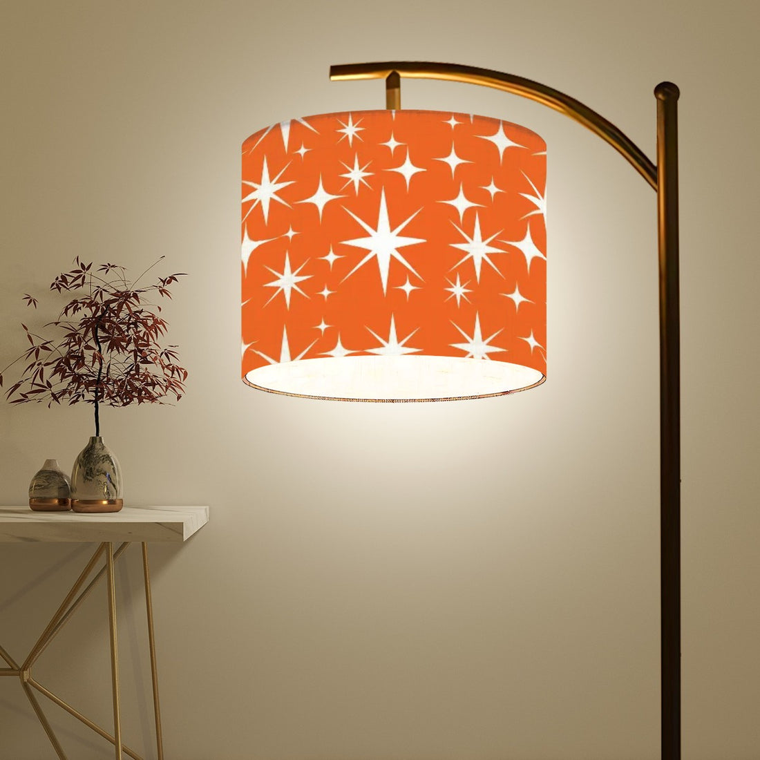 Sinatra Orange, Mid Century Modern Starburst Retro Arc Floor Lamp - Mid Century Modern Gal